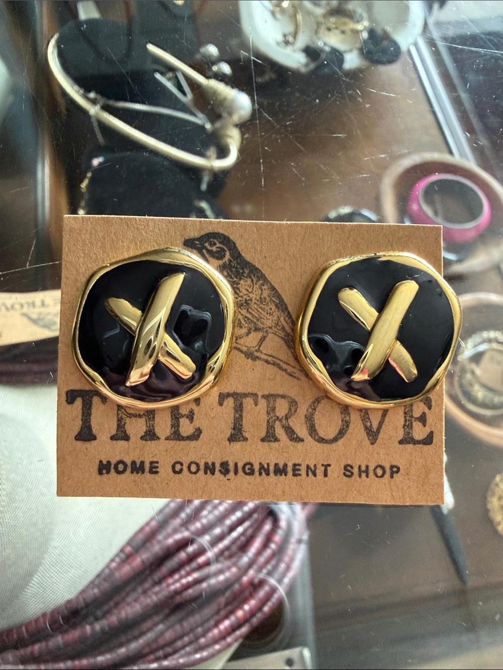 Gold & Black Cross Stud Earrings - Unbranded